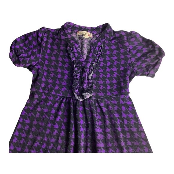 Speechless Girls A-Line Dress Purple Black Houndstooth Ruffled Collar Size 8 - Picture 12 of 15